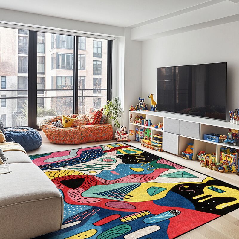 Colourful geometric rug in a living room